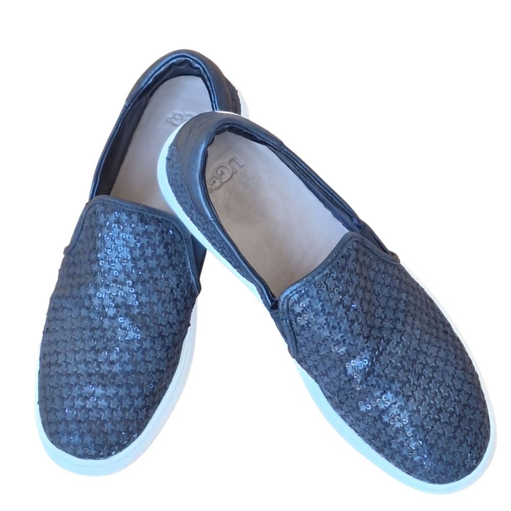 Ugg Cas Glitter Slip-On Trainer Sneakers Black Flats Star Embossed size 9 Cushy - Picture 5 of 16